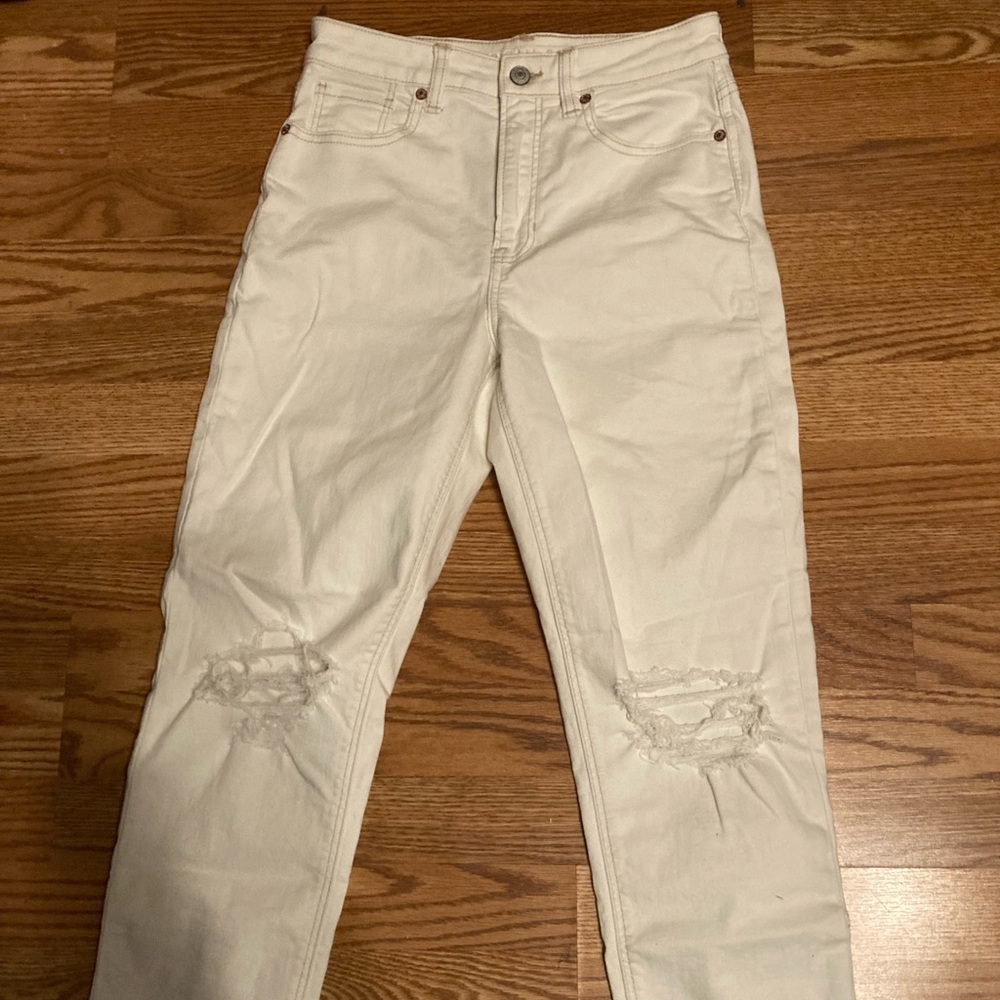 American eagle ripped white mom jeans